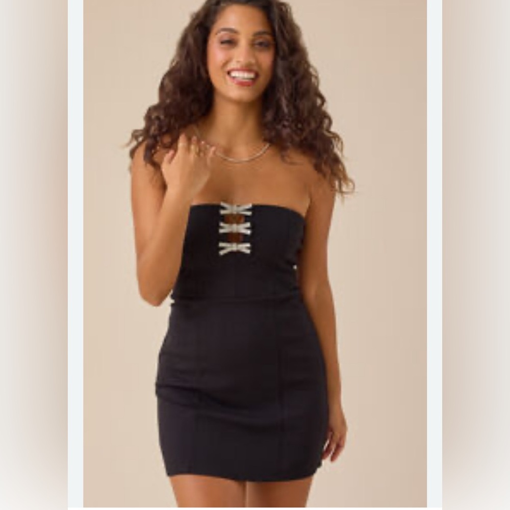 Altar'd State Black Strapless Dress With rhinestone Bow Accents Size S